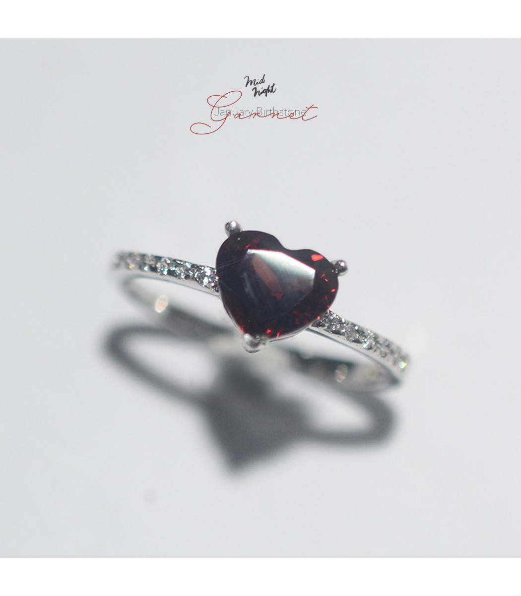 January Birthstone-Garnet Happy Heart Ring