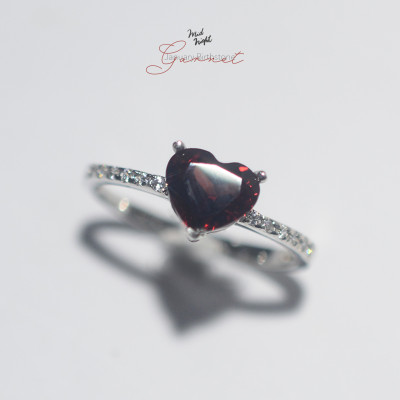 January Birthstone-Garnet Happy Heart Ring