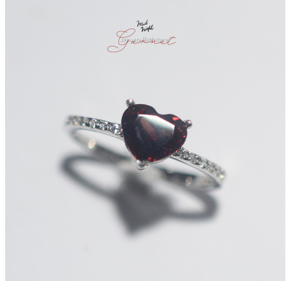 January Birthstone-Garnet Happy Heart Ring