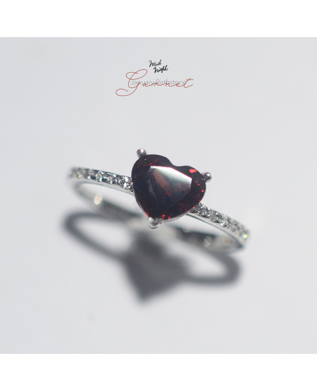 January Birthstone-Garnet Happy Heart Ring